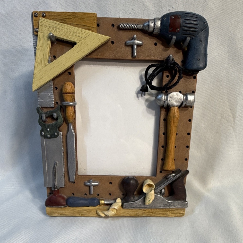 Wood Photo Frame Brown Tool-Themed Freestanding 3.5x5